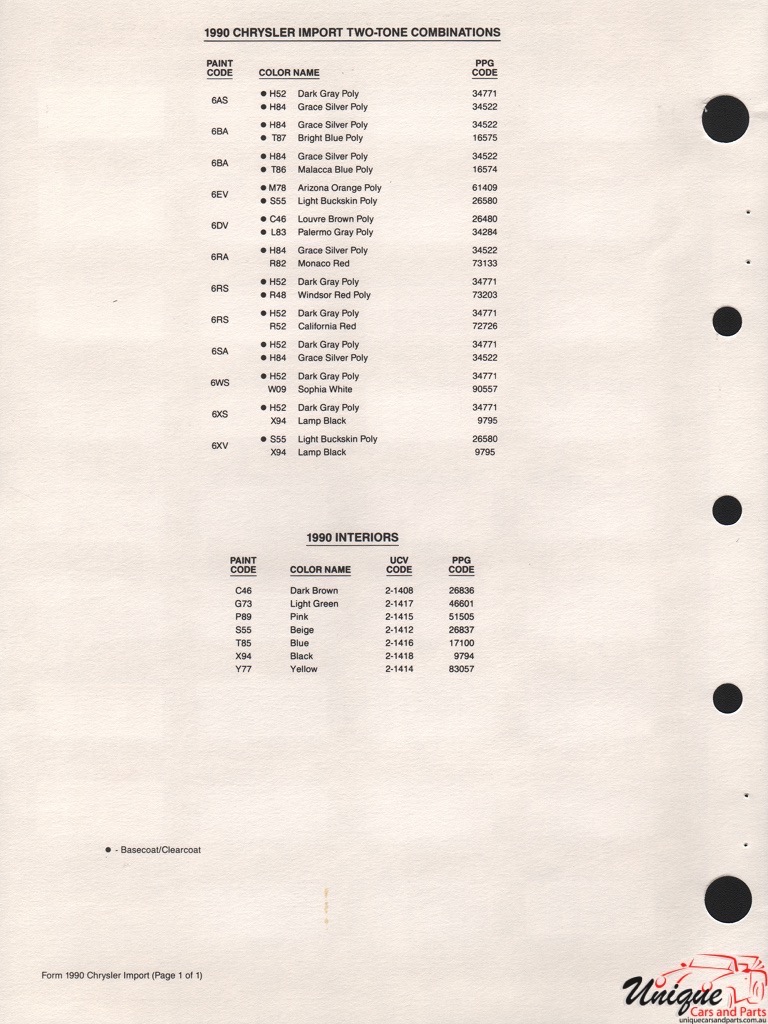 1990 Chrysler Paint Charts Import PPG 2